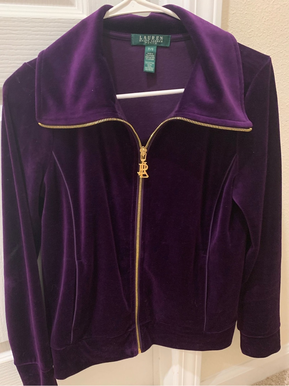 Lauren Ralph Lauren Deep Purple Velvet Zip-Up Jacket with Gold Hardware